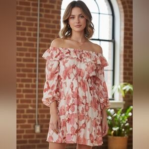Vici off-shoulder floral puff sleeve dress size S